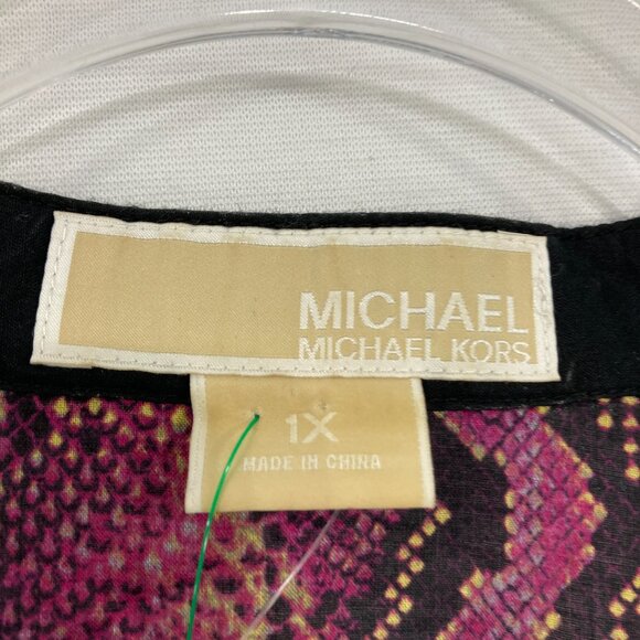 New Michael Michael Kors size 1X Purple Black Split Neck Reptile Print Boho Top - Picture 2 of 11